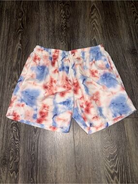 Trunks Surf & Swim Co. red, white & blue tie-dye swim trunks board shorts Size L